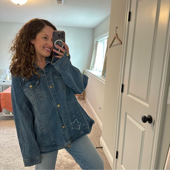 DG2 Diane Gilman Blue Denim Star Jean Jacket 2X - Picture 4 of 12